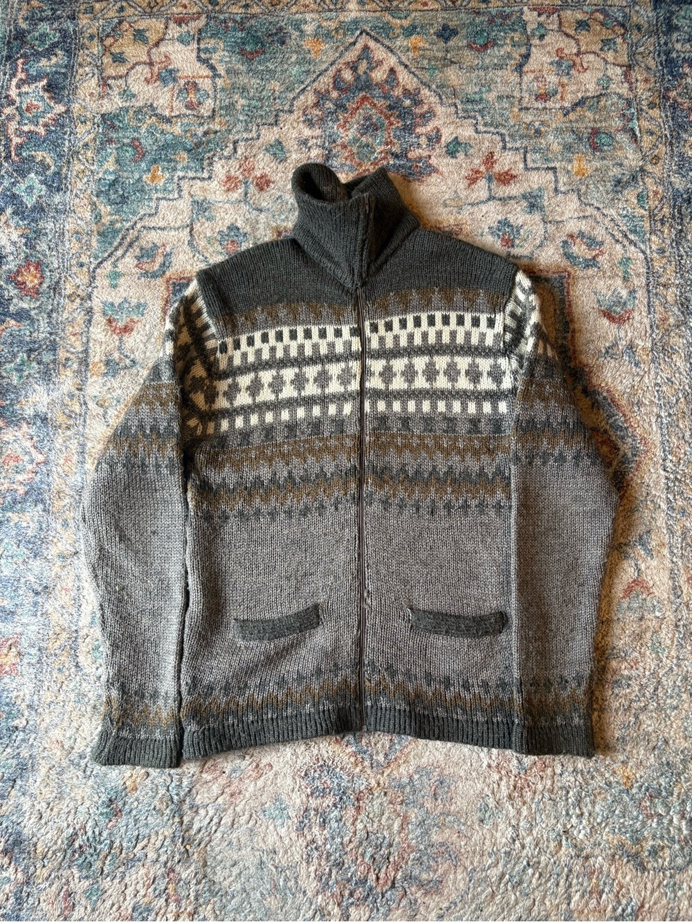 Vintage 80s Baymart Striped Zip-up Sweater Large